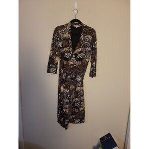 VTG Andrea Lieu Brown Nylon Artsy Pullover Wrap Dress Sz L